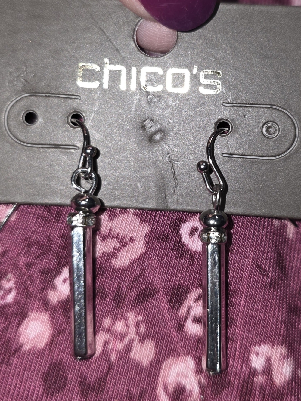 Chico's Silver Dangle Bar Earrings